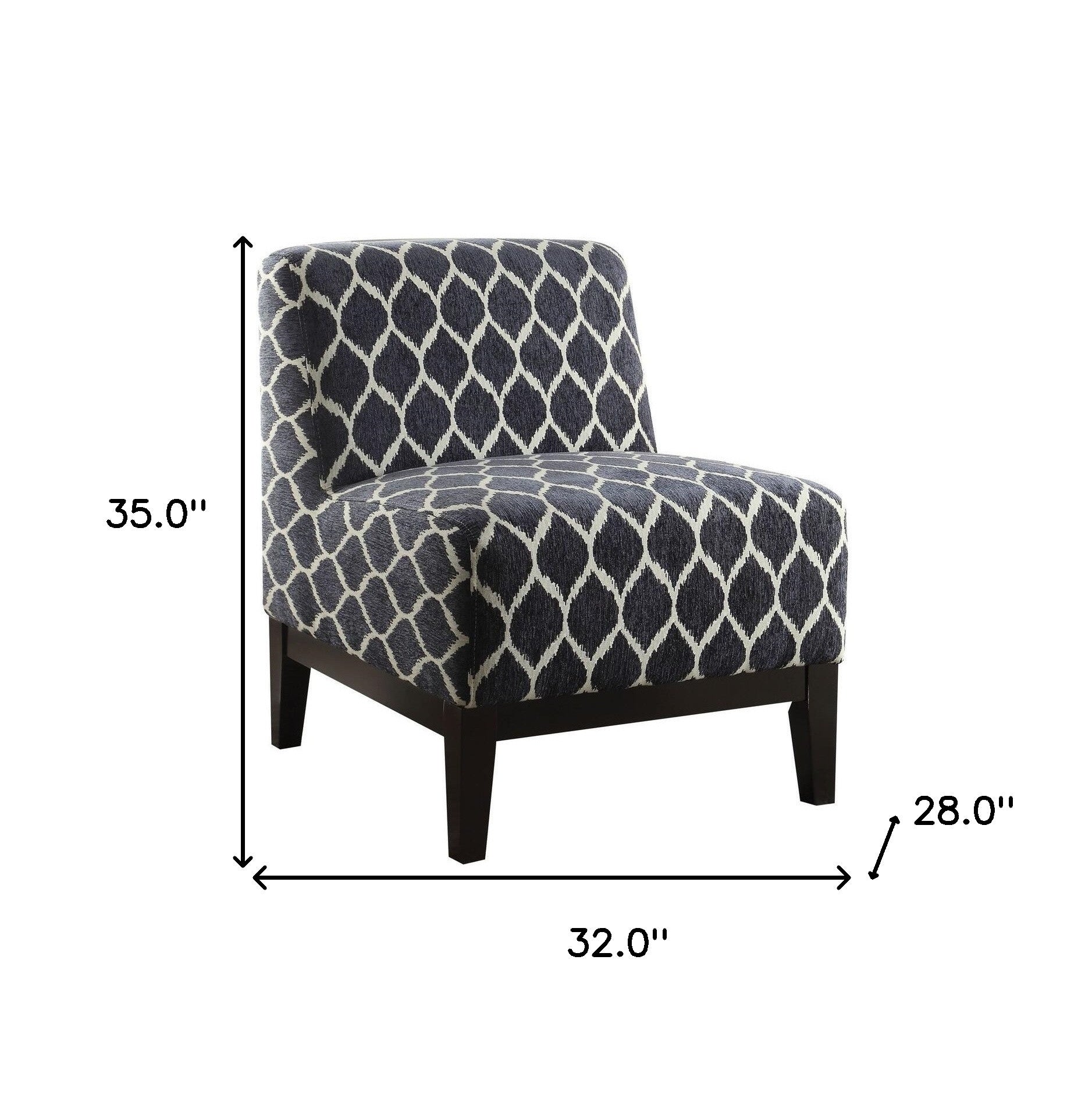 28 Dark Blue Chenille And Black Trellis Slipper Chair