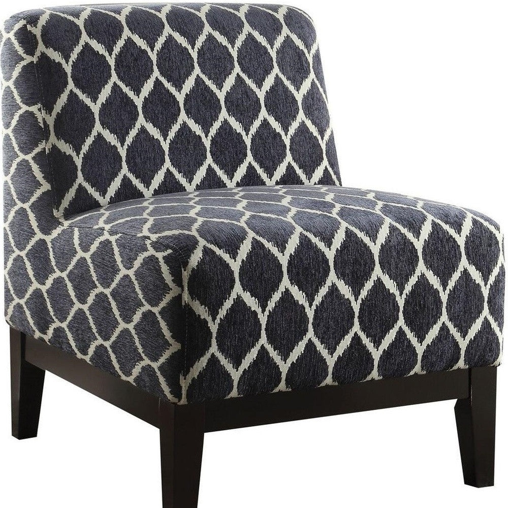 28 Dark Blue Chenille And Black Trellis Slipper Chair