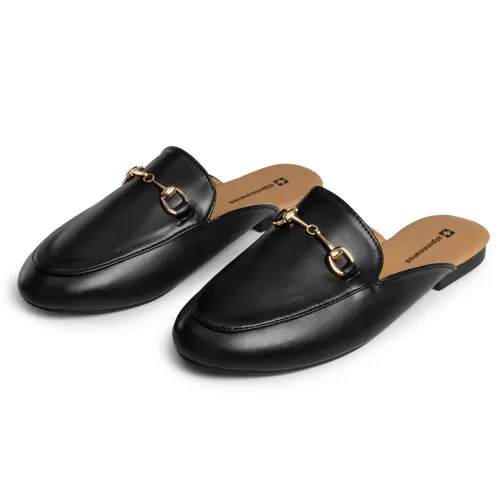 Alpine Swiss Erin Womens Flat Mules Loafers Round Toe Blackless Slide on Shoes