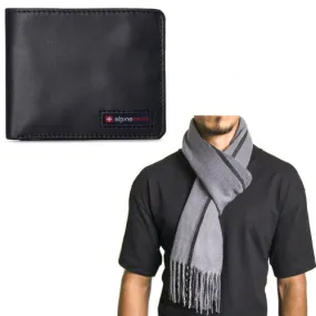 Alpine Swiss Mens Spencer RFID Leather Wallet & Warm Soft Scarf Gift Set