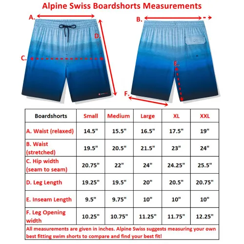 Alpine Swiss Mens Swim Shorts Beach Trunks Boardshorts Volley Shorts Quick Dry Swimwear