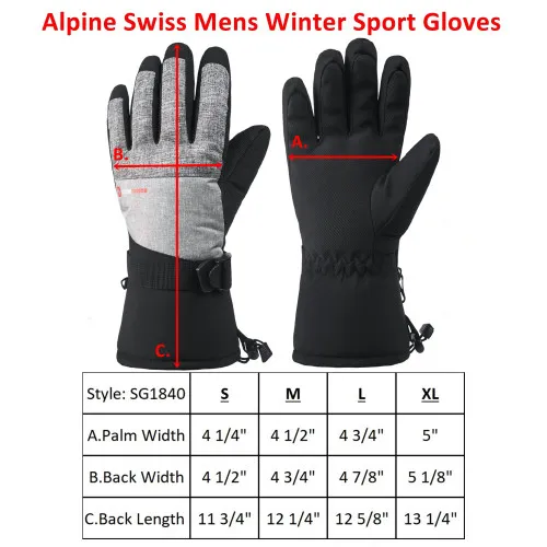 Alpine Swiss Mens Waterproof Gauntlet Ski Gloves Winter Sport Snow Board Windproof 3M Thinsulate