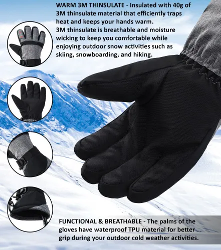 Alpine Swiss Mens Waterproof Gauntlet Ski Gloves Winter Sport Snow Board Windproof 3M Thinsulate