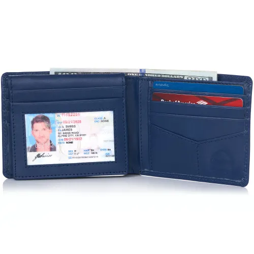 Alpine Swiss RFID Mathias Mens Wallet Deluxe Capacity Passcase Bifold With Divided Bill Section