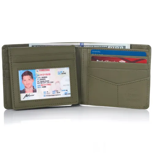 Alpine Swiss RFID Mathias Mens Wallet Deluxe Capacity Passcase Bifold With Divided Bill Section