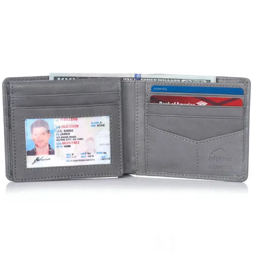 Alpine Swiss RFID Mathias Mens Wallet Deluxe Capacity Passcase Bifold With Divided Bill Section