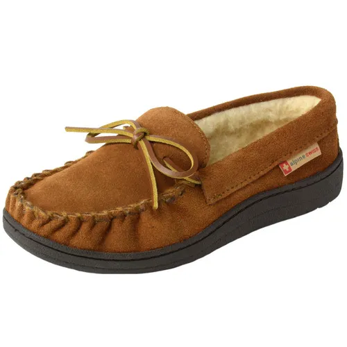 Alpine Swiss Sabine Womens Genuine Suede Shearling Slip On Moccasin Slippers