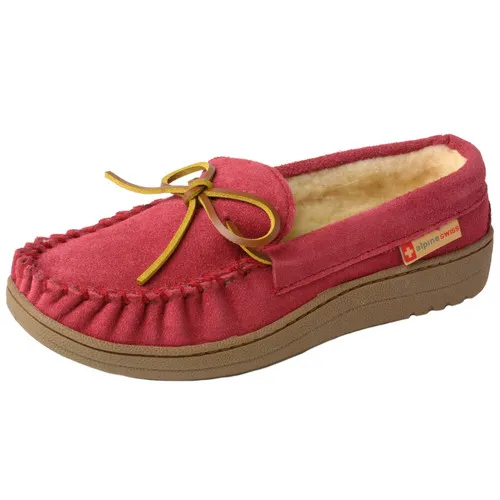 Alpine Swiss Sabine Womens Genuine Suede Shearling Slip On Moccasin Slippers