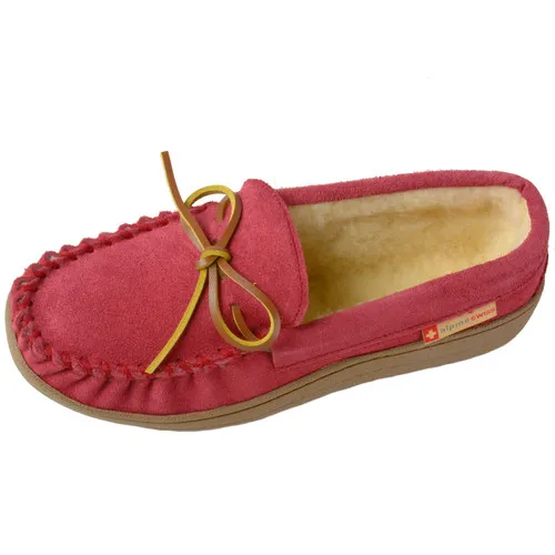 Alpine Swiss Sabine Womens Genuine Suede Shearling Slip On Moccasin Slippers