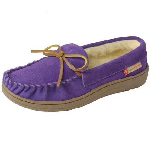 Alpine Swiss Sabine Womens Genuine Suede Shearling Slip On Moccasin Slippers