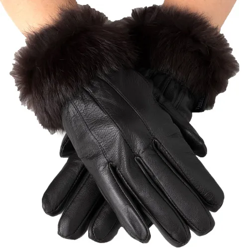 Alpine Swiss Womens Dressy Gloves Genuine Leather Thermal Lining Faux Fur Trim Cuff