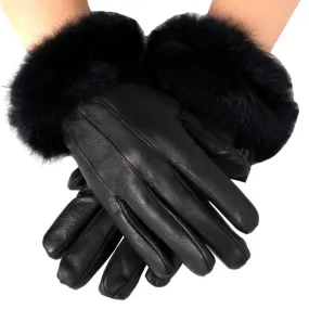 Alpine Swiss Womens Dressy Gloves Genuine Leather Thermal Lining Faux Fur Trim Cuff