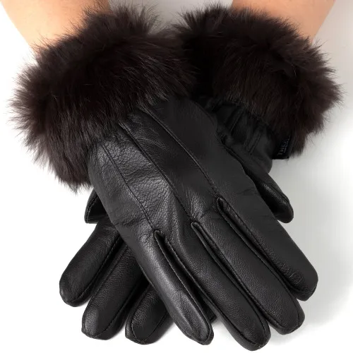 Alpine Swiss Womens Dressy Gloves Genuine Leather Thermal Lining Faux Fur Trim Cuff