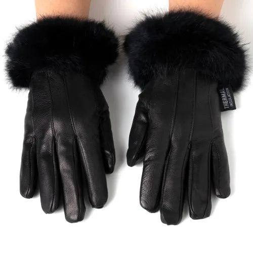 Alpine Swiss Womens Dressy Gloves Genuine Leather Thermal Lining Faux Fur Trim Cuff