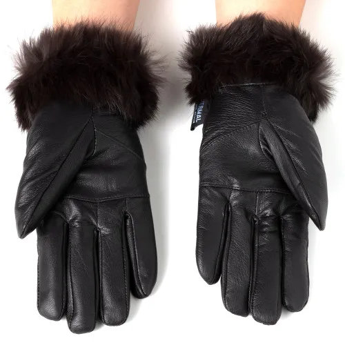 Alpine Swiss Womens Dressy Gloves Genuine Leather Thermal Lining Faux Fur Trim Cuff