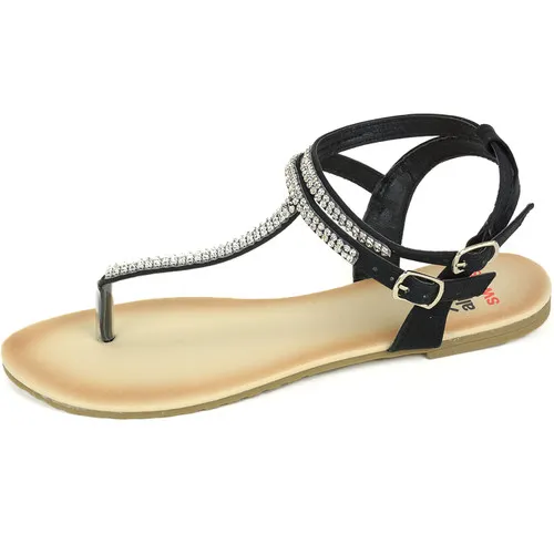 Alpine Swiss Womens Slingback T-Strap Rhinestone Ankle Strap Thong Sandals