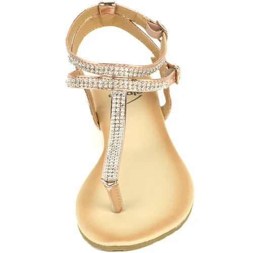 Alpine Swiss Womens Slingback T-Strap Rhinestone Ankle Strap Thong Sandals