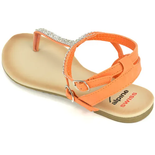 Alpine Swiss Womens Slingback T-Strap Rhinestone Ankle Strap Thong Sandals