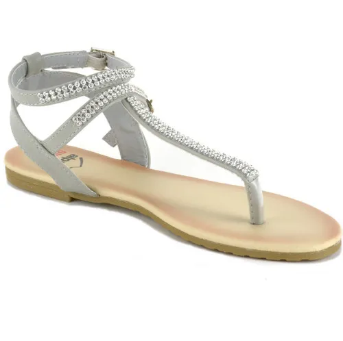 Alpine Swiss Womens Slingback T-Strap Rhinestone Ankle Strap Thong Sandals