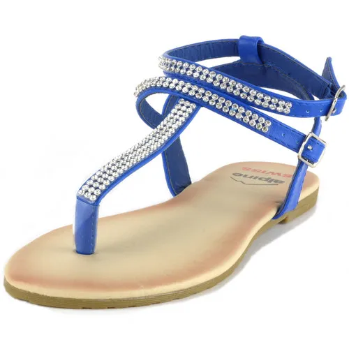 Alpine Swiss Womens Slingback T-Strap Rhinestone Ankle Strap Thong Sandals