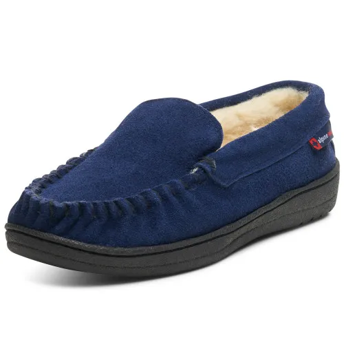 Alpine Swiss Yukon Mens Genuine Suede Shearling Slip On Moccasin Slippers