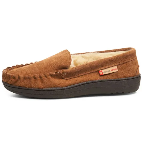 Alpine Swiss Yukon Mens Genuine Suede Shearling Slip On Moccasin Slippers