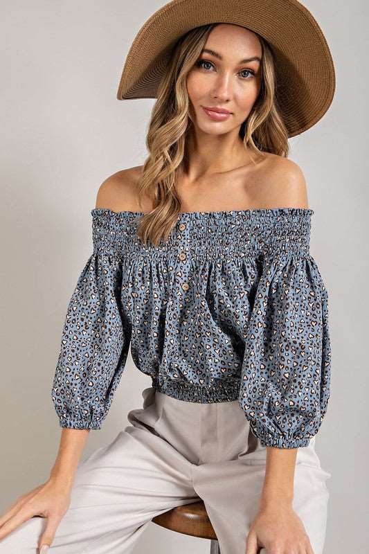 Animal Print Smocked Off The Shoulder Top