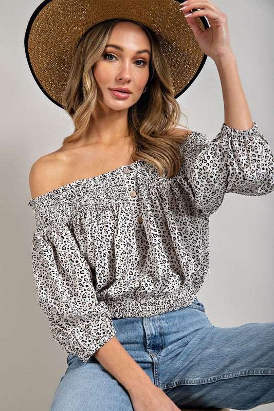 Animal Print Smocked Off The Shoulder Top