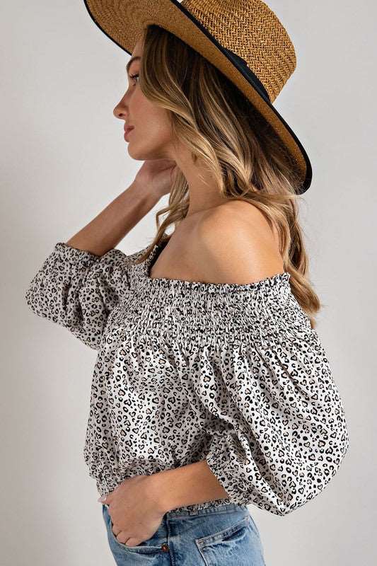 Animal Print Smocked Off The Shoulder Top