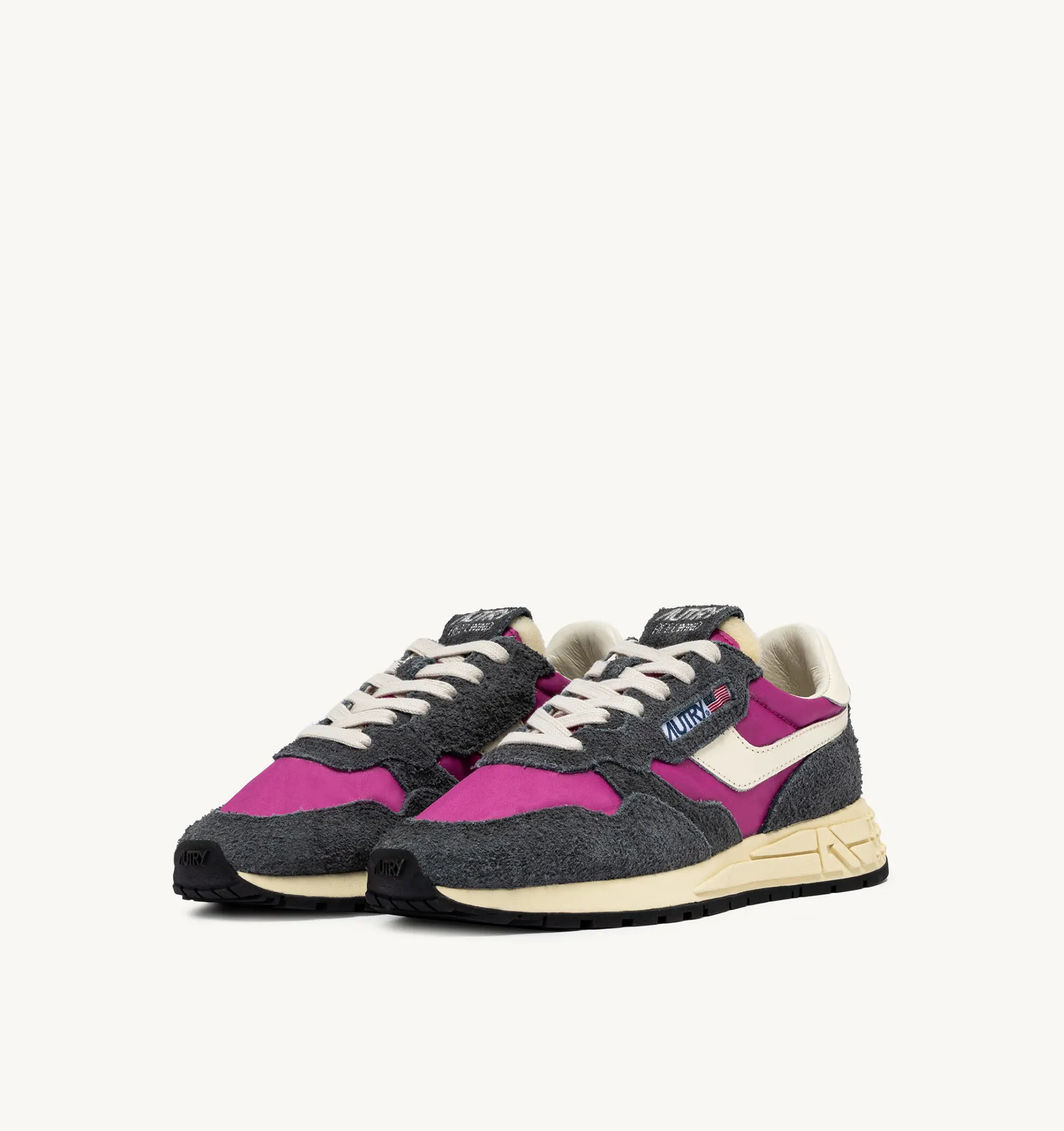 AUTRY NEW ARRIVALS WOMAN WOMAN  REELWIND LOW SNEAKERS IN FUCHSIA AND WHITE NYLON AND SUEDE