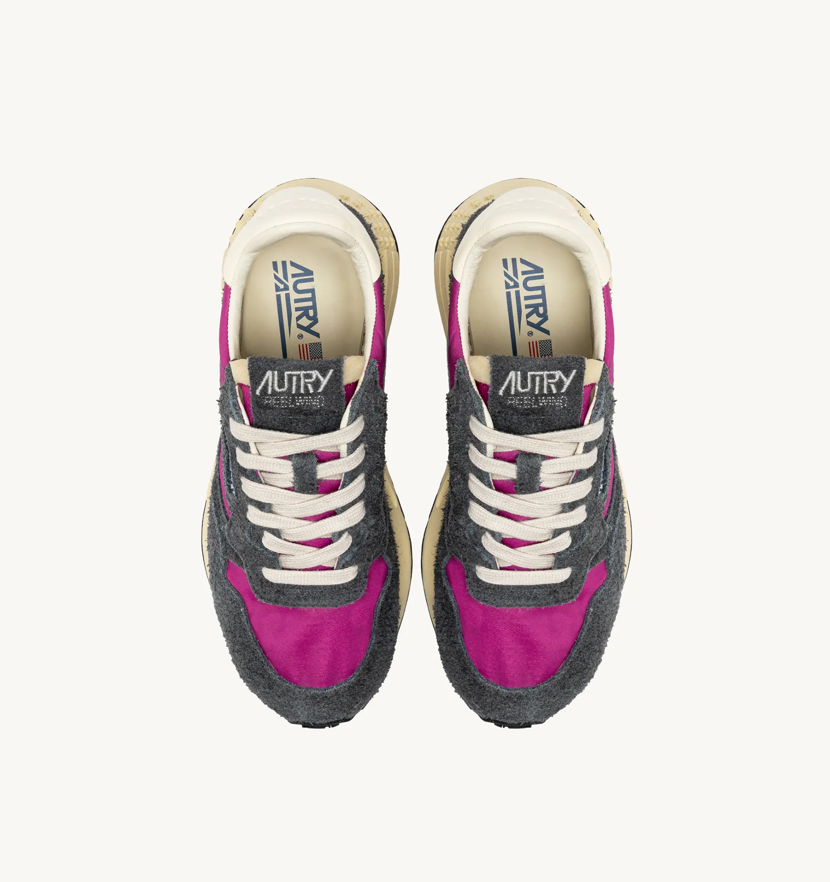 AUTRY NEW ARRIVALS WOMAN WOMAN  REELWIND LOW SNEAKERS IN FUCHSIA AND WHITE NYLON AND SUEDE