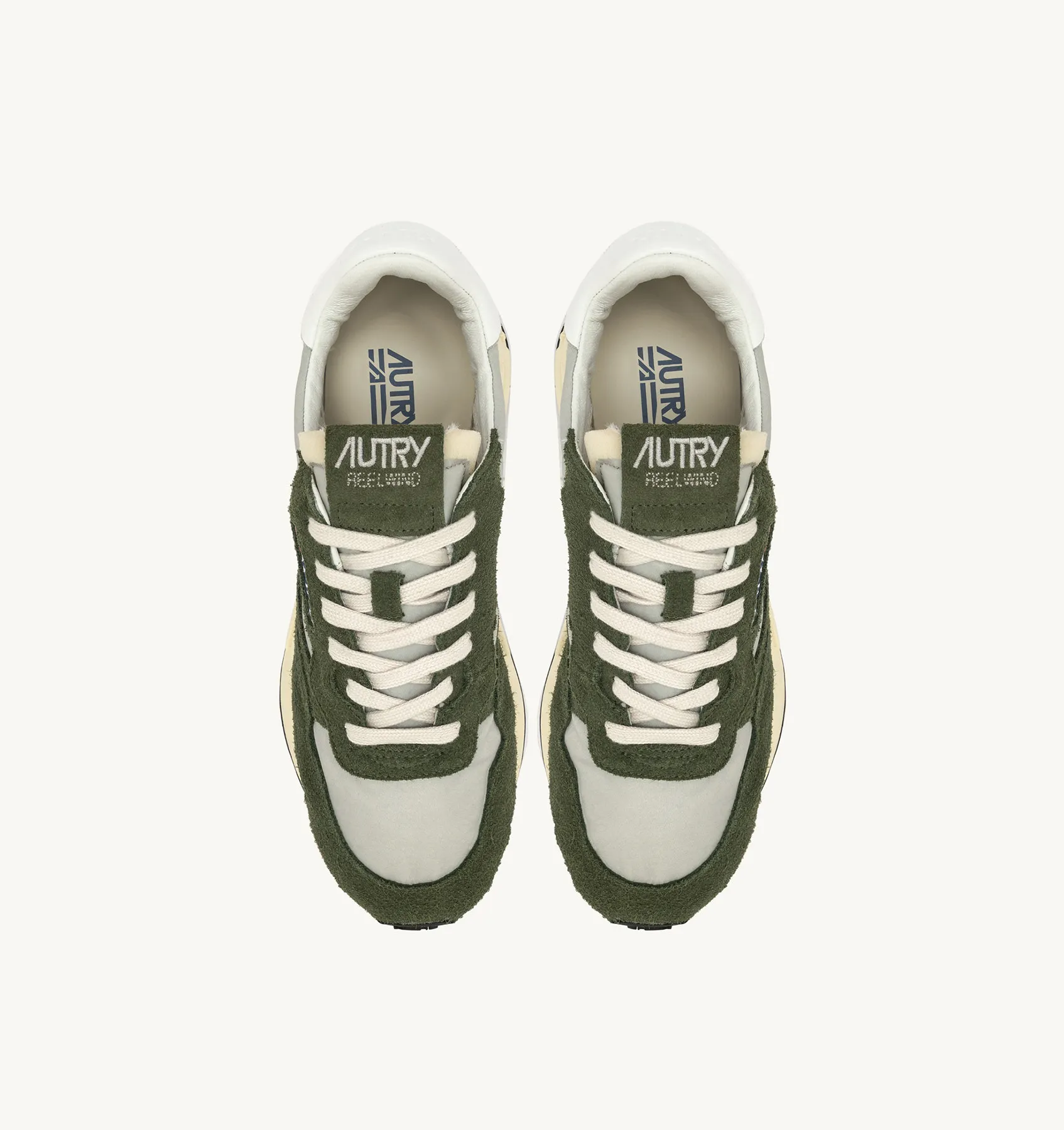 AUTRY NEW ARRIVALS WOMAN WOMAN  REELWIND LOW SNEAKERS IN GREEN AND WHITE NYLON AND SUEDE