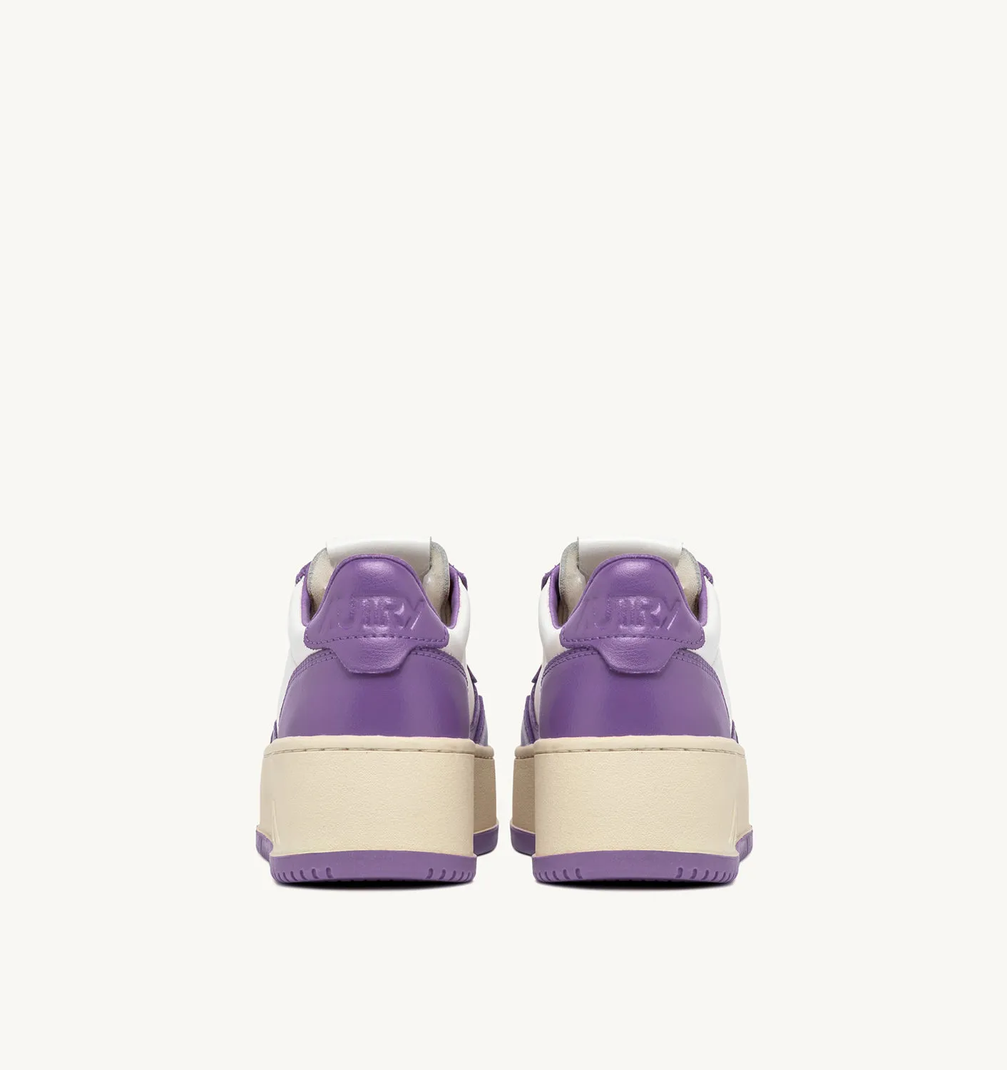 AUTRY NEW ARRIVALS WOMAN WOMANMEDALIST PLATFORM LOW SNEAKERS IN LEATHER COLOR WHITE AND LAVENDER