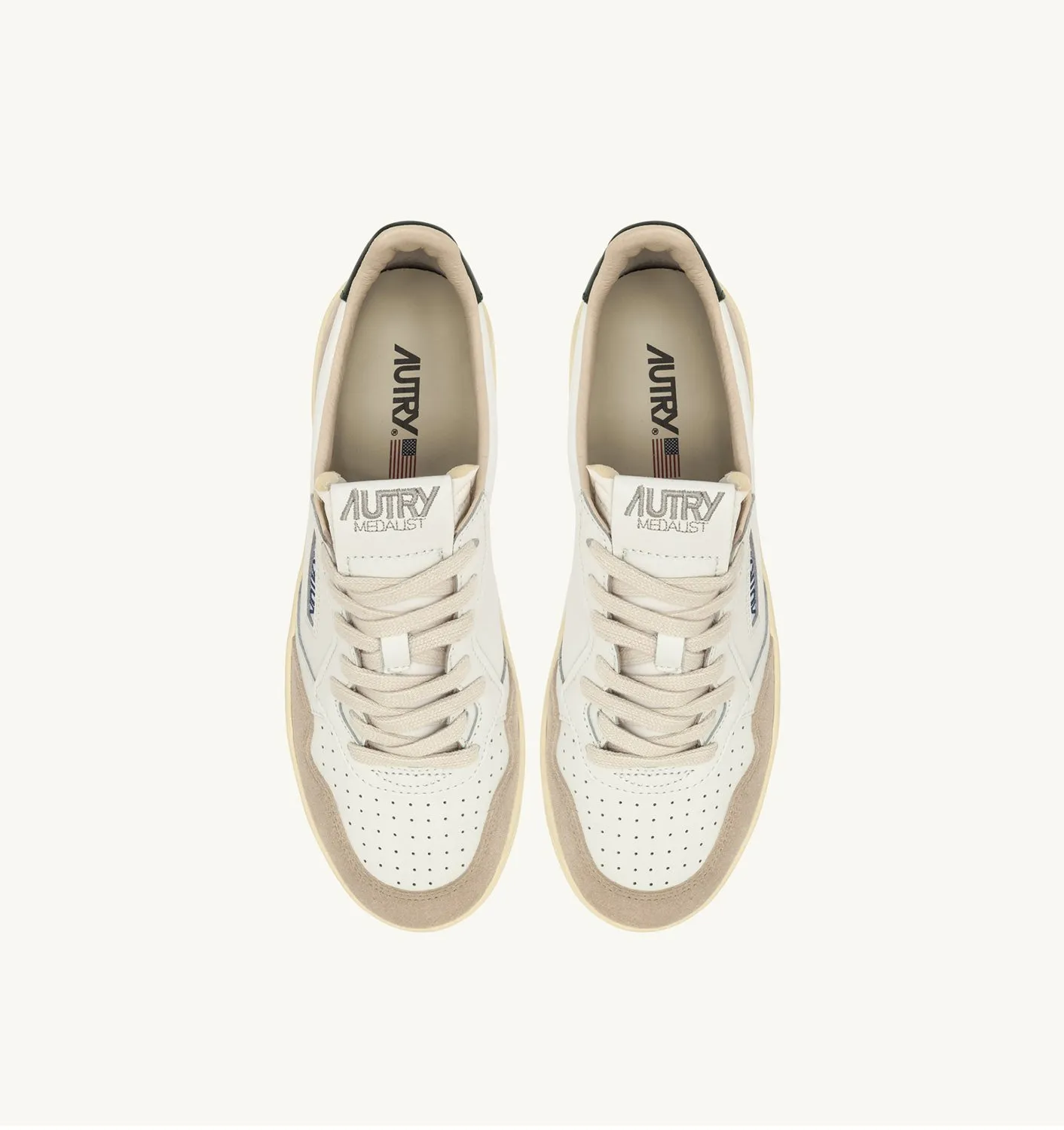 AUTRY SNEAKERS MANMEDALIST LOW SNEAKERS IN WHITE AND MOUNTAIN LEATHER AND BEIGE SUEDE