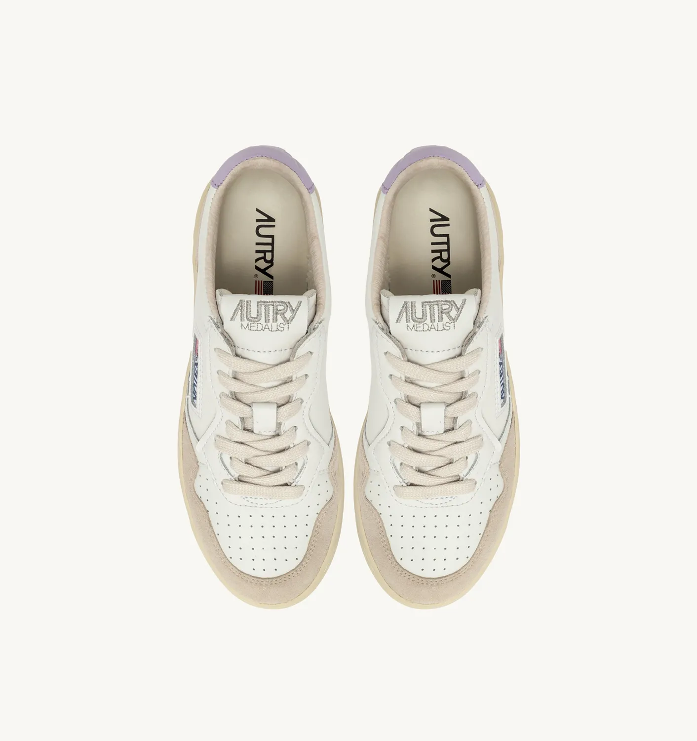 AUTRY SNEAKERS WOMANMEDALIST LOW SNEAKERS IN WHITE AND LILAC LEATHER AND BEIGE SUEDE