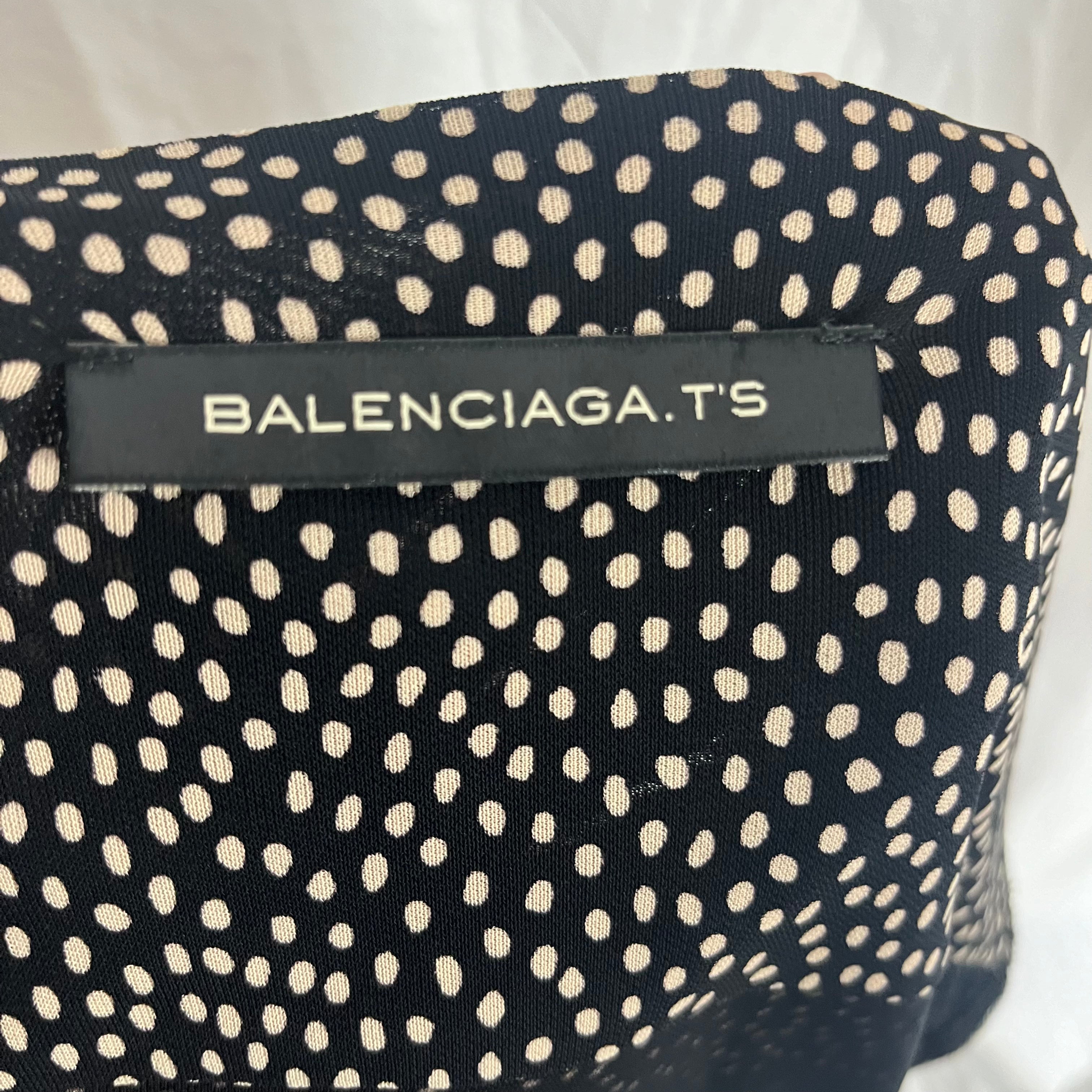 Balenciaga Black & Cream Spotty Silky Jersey Wrap Dress XS