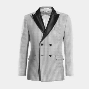  Blazer Esmoquin cruzada gris claro de seersucker a rayas ligera