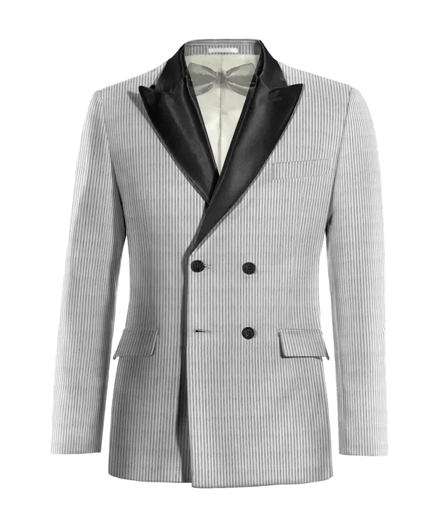  Blazer Esmoquin cruzada gris claro de seersucker a rayas ligera