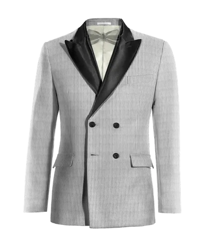  Blazer Esmoquin cruzada gris claro de seersucker a rayas ligera