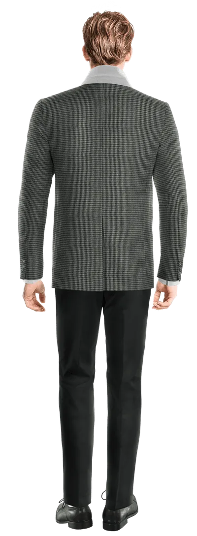  Blazer gris oscuro de tweed pata de gallo solapa ancha