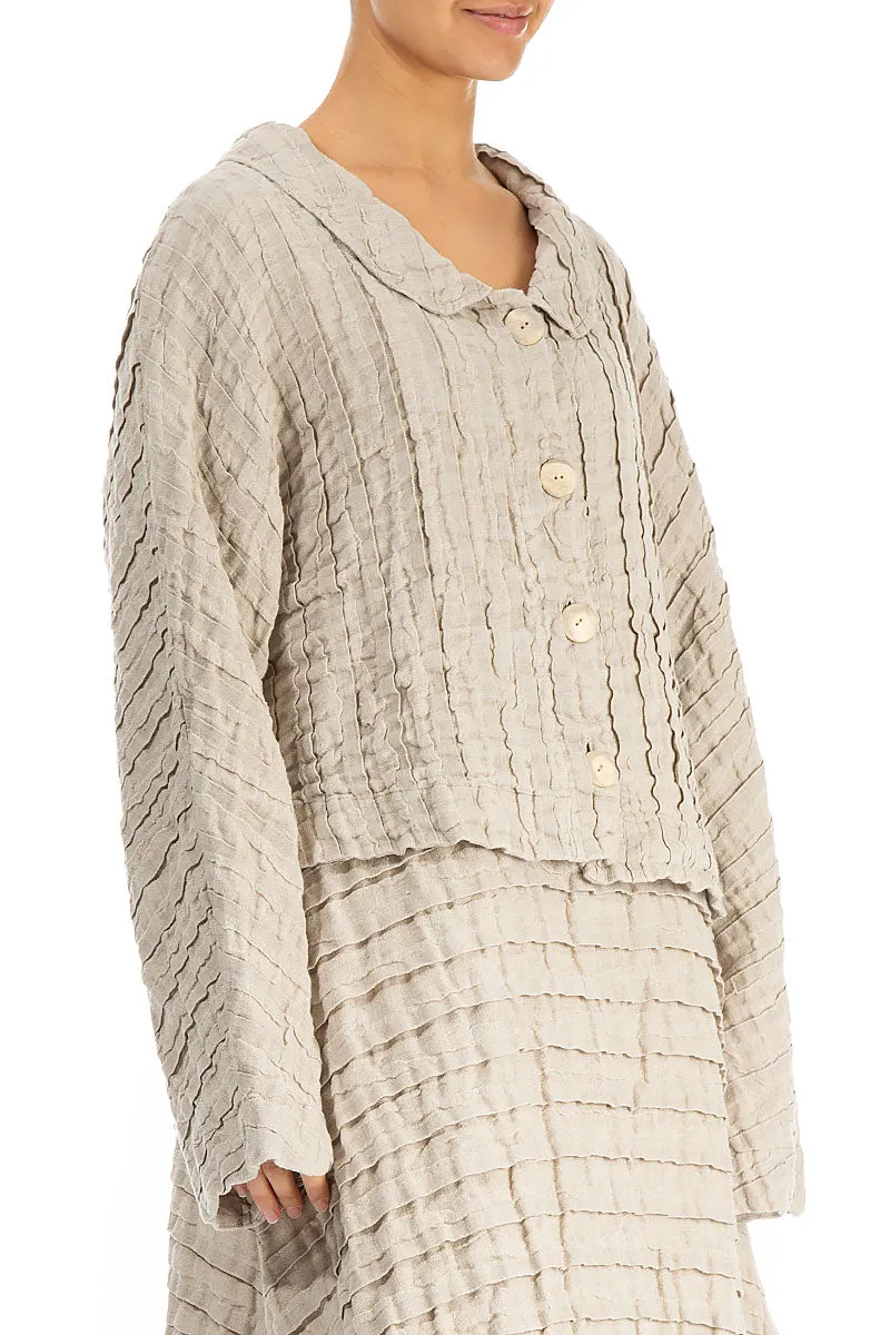 Buttoned Natural Textured Linen Jacket