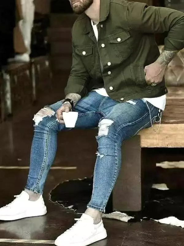 Casual Slim Multi-Pocket Men Denim Jacket