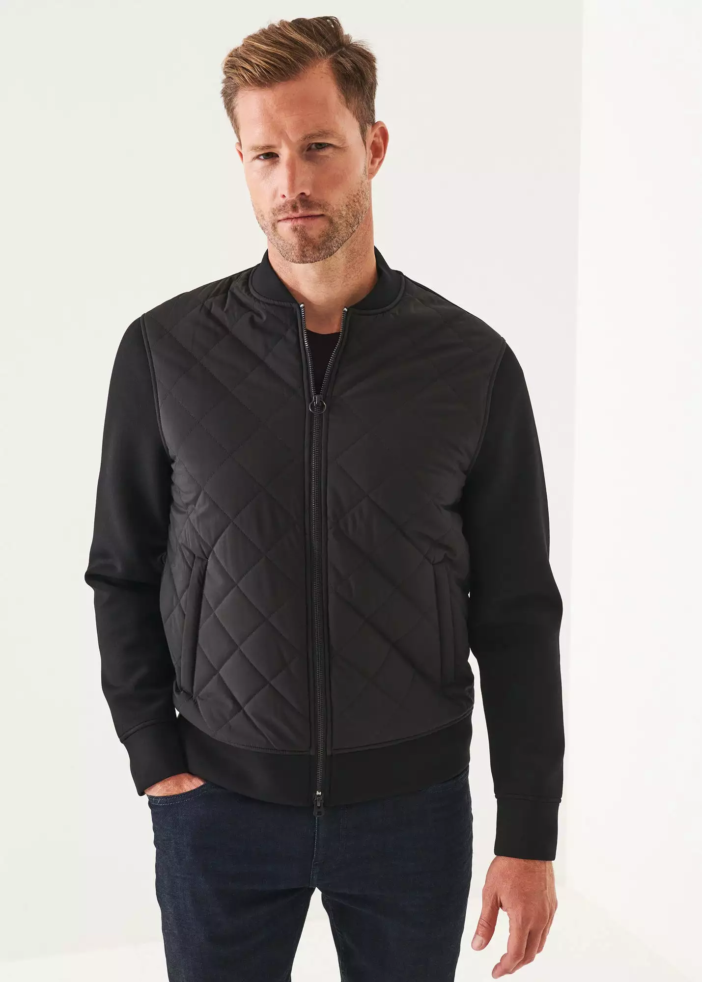 DIAMOND QUILTED ZIP-UP BOMBER JACKET