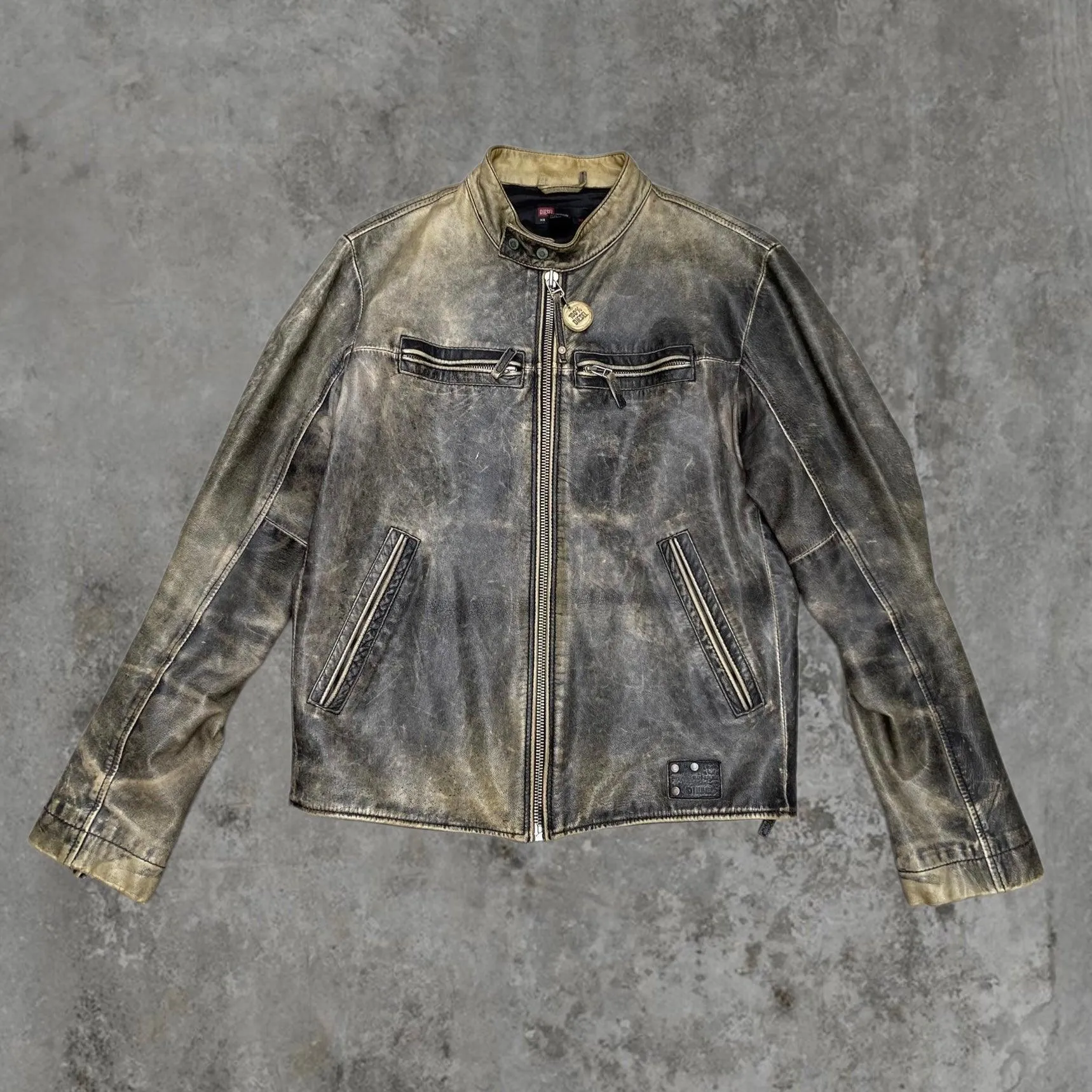 DIESEL DISTRESSED 90'S LEATHER JACKET - L