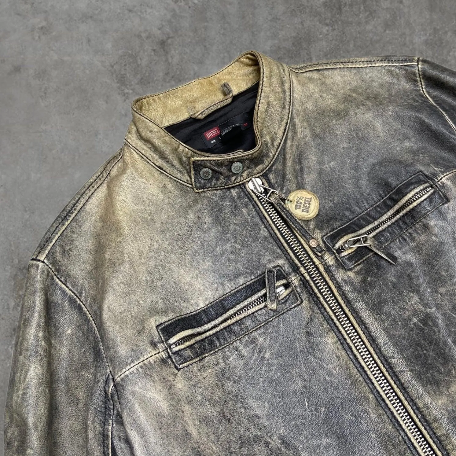 DIESEL DISTRESSED 90'S LEATHER JACKET - L