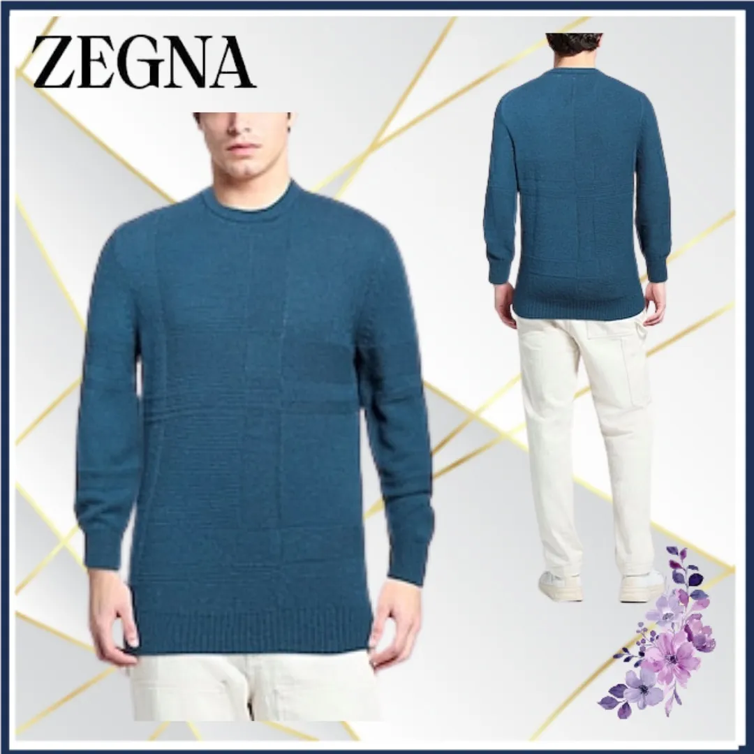 Ermenegildo Zegna  |Crew Neck Cashmere Silk Long Sleeves Plain Oversized Luxury