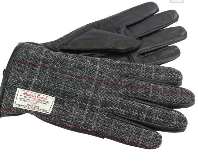 Harris tweed gloves - grey fabric