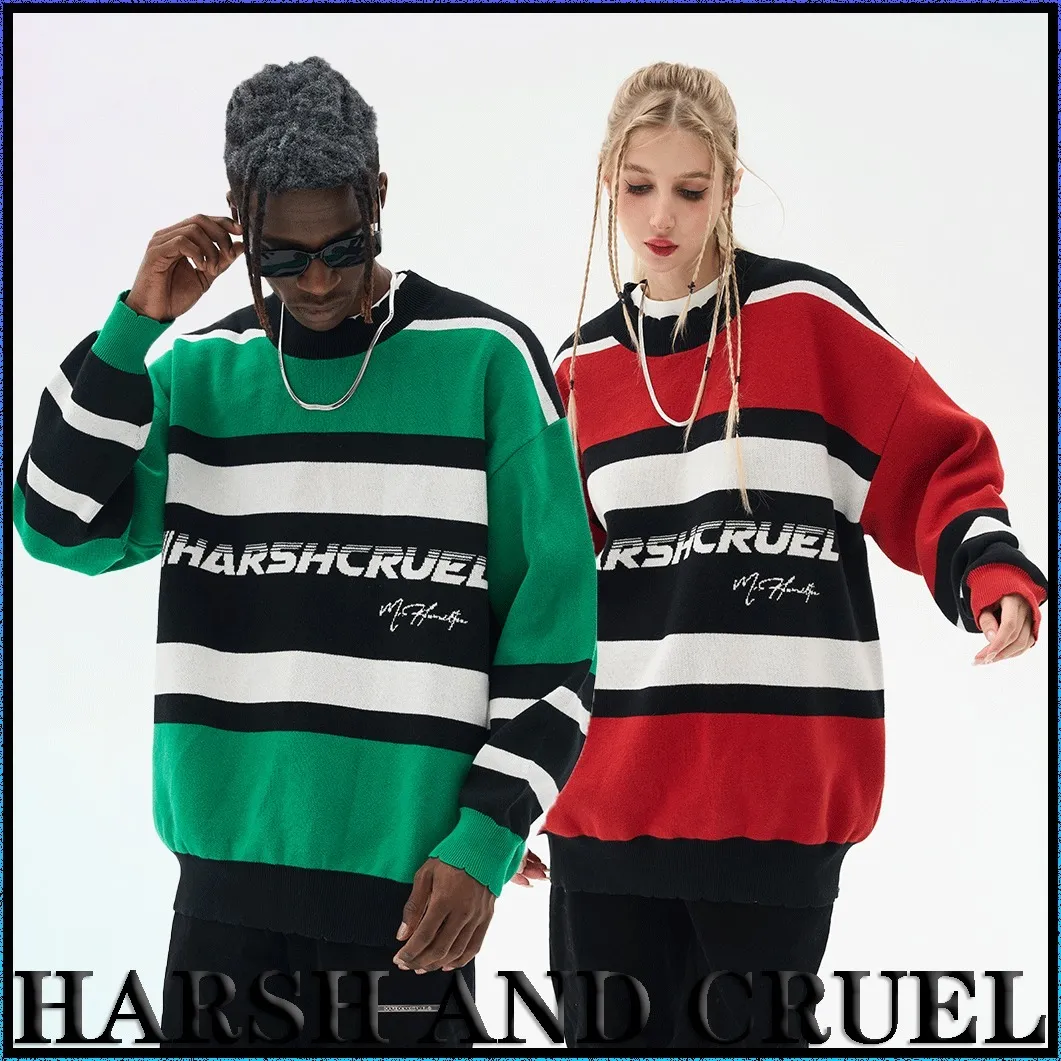 HARSH AND CRUEL  |Unisex Street Style Long Sleeves Cotton Oversized Logo