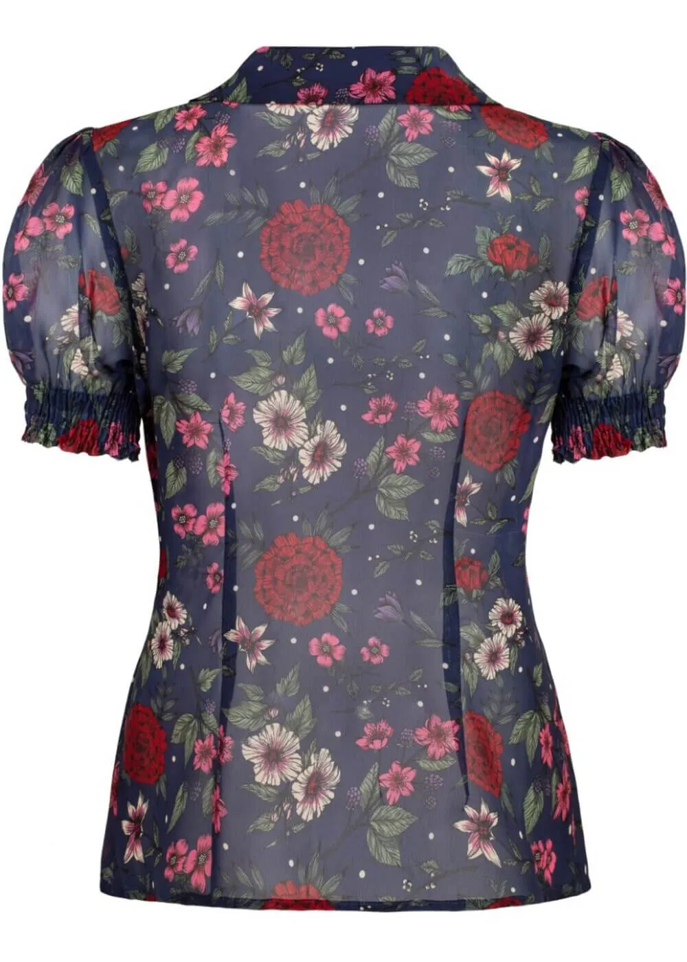 Hell Bunny Camellia Flowers 40's Blouse Navy Blue