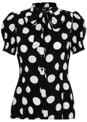 Hell Bunny Dolores Polkadot 40's Blouse Black